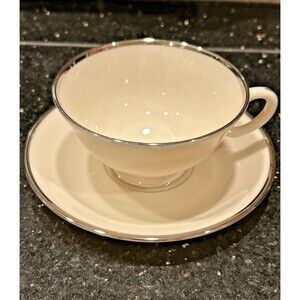 Lenox Montclair B 501 Cup and Saucer; Ivory with Platinum Trim: 5 available
